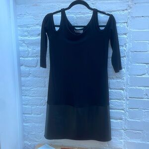 Bailey 44 Dress- Black Cold Shoulder Dress w Leather